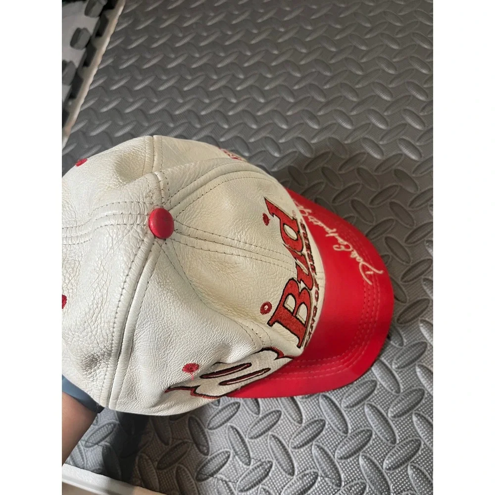 JH Design Budweiser Hat Mens OSFM Red White Leather Dale Earnhardt Jr NASCAR 8